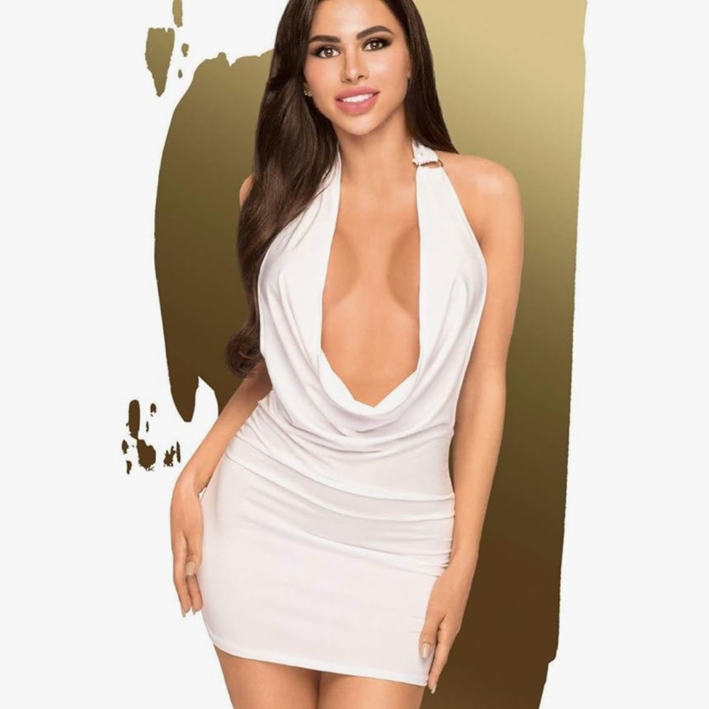 Deep Scoop Neck Open Back Mini Lingerie Dress with G-string, Sexy Lingerie S/M
